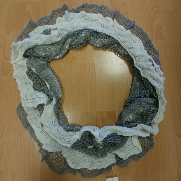 Crocheted Two Tone Ruffled Infinity Scarf - Picture 3 of 3